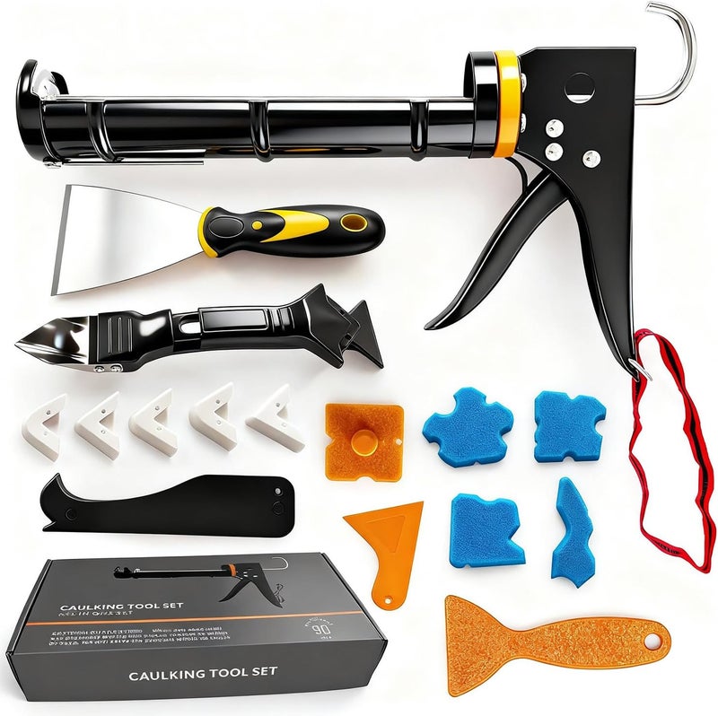Doiaz Caulk Gun Kit with Caulk Remover Tool - Smooth Silicone Caulking Gun Set for Caulking Removal, Shower & Bathroom, Includes Caulking Gun Tool, Caulk Scraper Tool Spackle Knife, All in One with Gift Box - Image 1